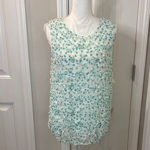 Sophie Max Cream and Teal Floral Sleeveless Blouse Size Medium